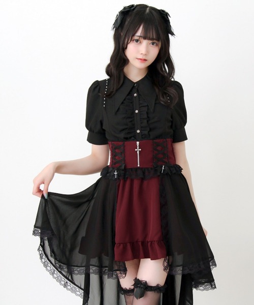DearMyLove スカート 夏 2wayゴシック風十字架レースアップリボン