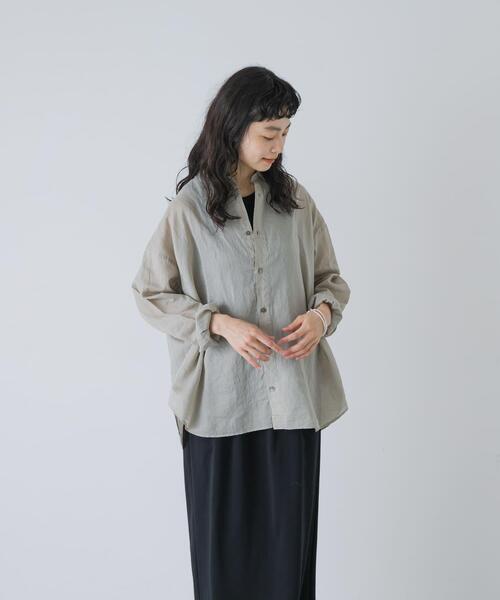 【かぐれ】 リネン長袖シャツ かぐれ ブラウス シャツ コットンリネンガーメントダイシャツ
