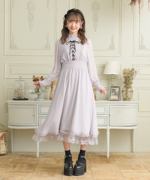 ROJITA ワンピース レースアップロングシフォンワンピース