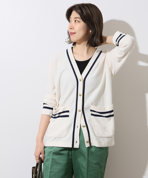 週末値下げ！IENA LA BOUCLE AJAポンポンカーディガン IENA LA BOUCLE（イエナラブークル） カーディガン ブークレー マリン