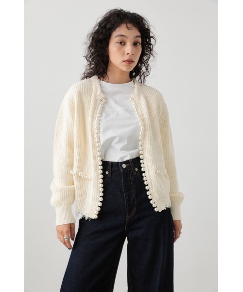 crie conforto カーディガン パール付きニットカーディガン レディース  