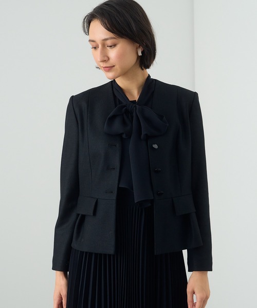 ジャケット ノーカラージャケット ツイルジャージペプラム ジャケット