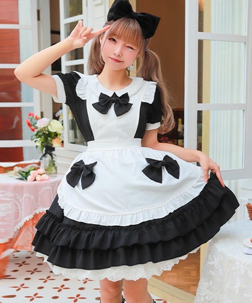 OSYAREVO コスプレ リボン×フリル メルヘンメイド服 レディース