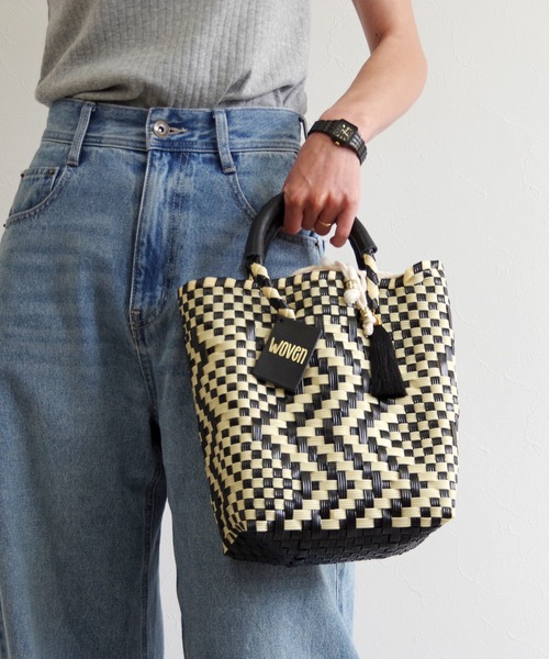 ウーヴン ミニトート メルカドバッグ かごバッグ 未使用 ブラック×ベージュ かごバッグ カゴバッグ WOVEN (ウーヴン) /ミニトート メキシコ製 ミニ
