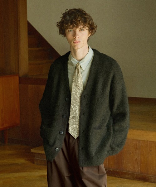 Bleme カーディガン メランジ モヘアライク シャギーVネックニット