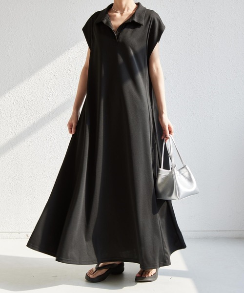 ネイビー フレア袖 ロングワンピース ドレスプラス DRESS+ フレアロング丈結婚式ワンピース