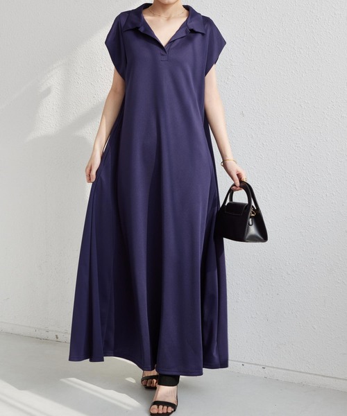 ゆったり☆ワンピース フレンチ袖 Aライン フレア ミモレ MAISON DE THERESE ワンピース フレンチ袖 フレアロング