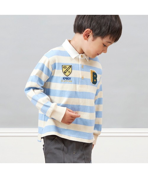 KP BOY(ケーピーボーイ) ブラウス シャツ ワッペン付き太ボーダー KP BOY(ケーピーボーイ) ブラウス シャツ ワッペン付き太ボーダー