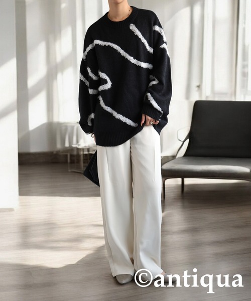 antiqua（アンティカ） ニット セーター ニュアンスライン柄ニット