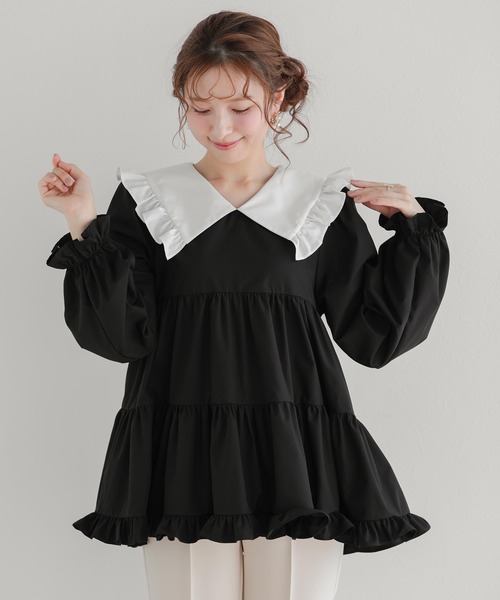 Fit more（フィットモア） ブラウス シャツ Vネックフリルティアード