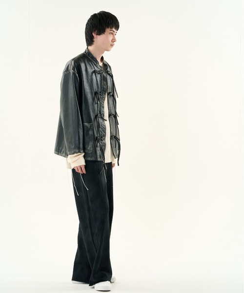 コート ジャケット DISCOVERED FADE BLACK LEATHER CHINA BLOUSON メンズ レディースの画像