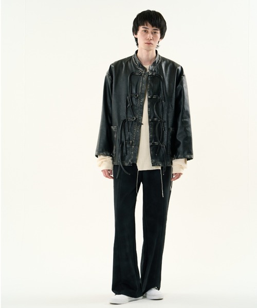 コート ジャケット DISCOVERED FADE BLACK LEATHER CHINA BLOUSON メンズ レディースの画像