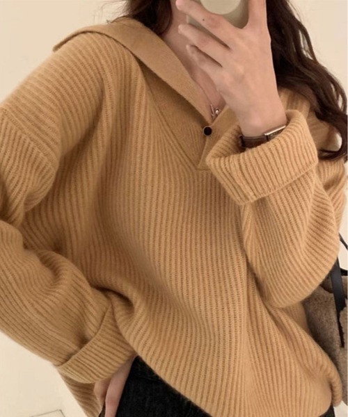 ニット セーター セーラーカラー リブ プルオーバー レディース