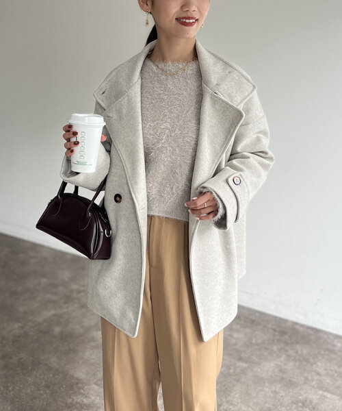 Chez toi（シェトワ） コート アウター メルトンスタンドカラーミドル
