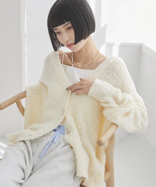 ANGIE カーディガン ニュアンスメタルボタン Vネックニット