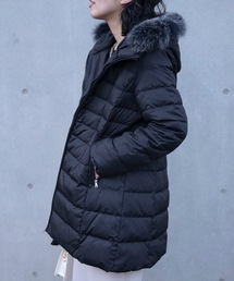 GYDA ファーダウンコート 2way Fサイズ ブラック ダウン フェザー ＆HALF ダウンコート ダウンジャケット 高密タフタファー付き2WAY