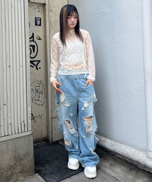 【Candy Stripper】サイドリボン シアーカットソー Candy Stripper RIBBON SHEER CHOKER トップス レディース