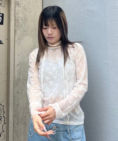 【Candy Stripper】サイドリボン シアーカットソー Candy Stripper RIBBON SHEER CHOKER トップス レディース