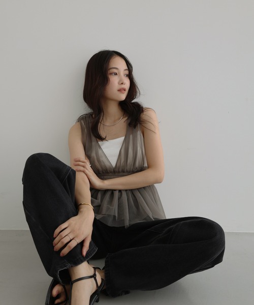 ブラウス シャツ チュールシャーリングビスチェ レディース Freesia（andme） ブラウス シャツ チュールシャーリング2way