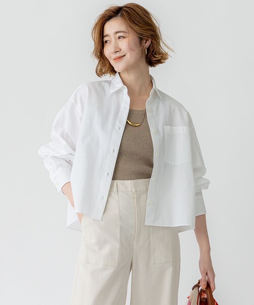 ブラウス シャツ 「洗える」CANCLINI クロップド テントライン シャツ レディース