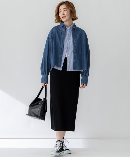 美品 25SS 23区 ニジュウサンク 洗える CANCLINI クロップド テントライン シャツ ブラウス 38サイズ ブルー レディース 古着 中古 USED 23区（ニジュウサンク） ブラウス シャツ 「洗える」CANCLINI