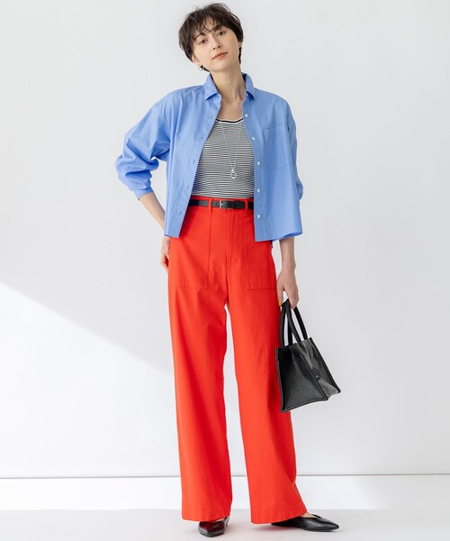 美品 25SS 23区 ニジュウサンク 洗える CANCLINI クロップド テントライン シャツ ブラウス 38サイズ ブルー レディース 古着 中古 USED 23区（ニジュウサンク） ブラウス シャツ 「洗える」CANCLINI