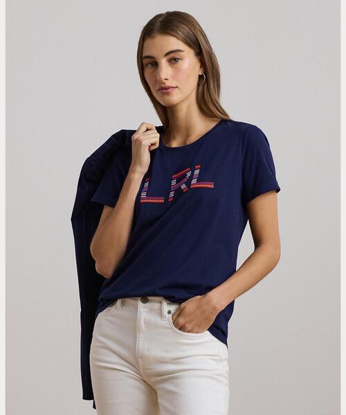 tシャツ ビーデッドロゴ コットン ジャージー Tシャツ レディース