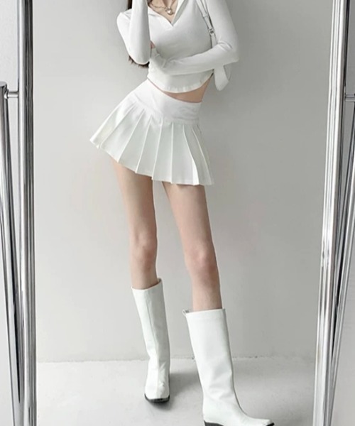 【新品タグ付】 CPG♪ホワイト スカート サイドスリット インナーパンツ一体型 SHEENA（シーナ） スカート インパン付きサイドスリットプリーツミニ