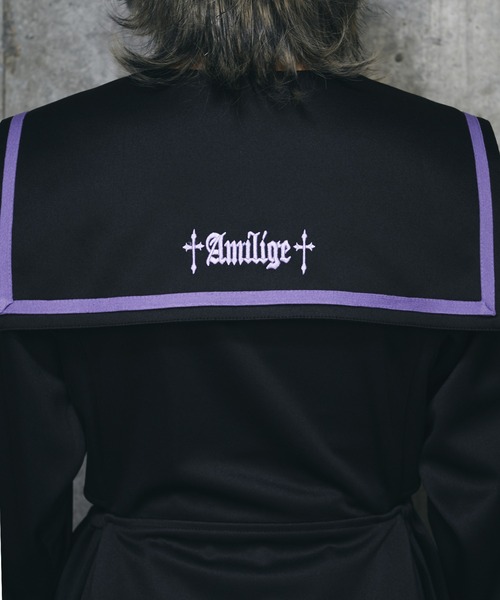amilige セーラーカラーサイドあきジャージワンピース Amilige ワンピース セーラーカラーサイドあきジャージ