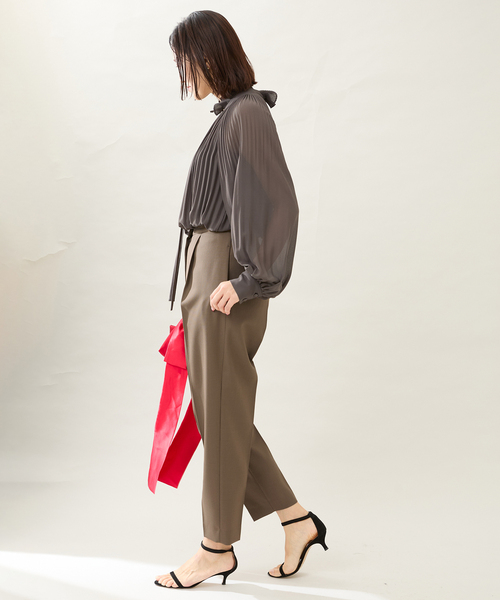 リュンヌ　プリーツブラウス　ボウタイ　黒　シフォン リュンヌ プリーツブラウス ボウタイ 黒 シフォン