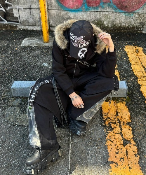 XU パーカー 「Never mind the XU」 fur zip up hoodie / 「ネバー