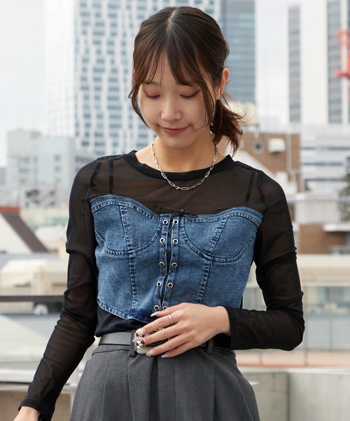 DENIM MIX 【セット売り】RIB SKIR デニムキャミビスチェTシャツセット|TiMTiMオンラインストア CRB &ビスチェ T スカート