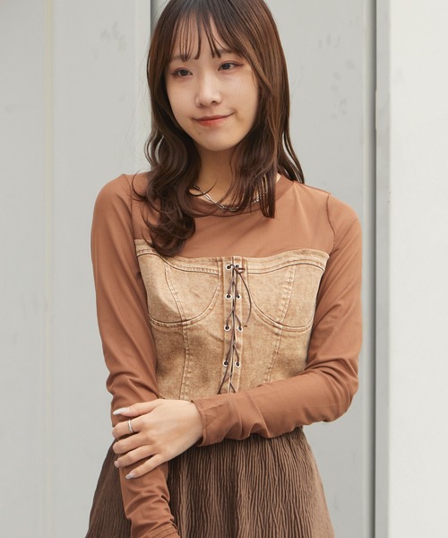 ROOP TOKYO tシャツ デニムコルセットビスチェ付き シアートップス
