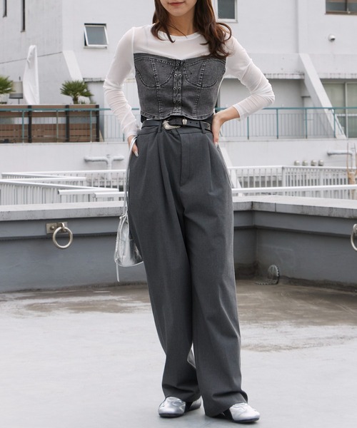 ROOP TOKYO tシャツ デニムコルセットビスチェ付き シアートップス