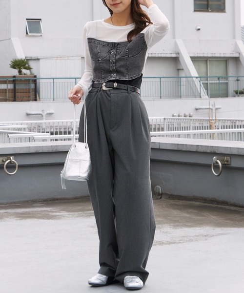 ROOP TOKYO tシャツ デニムコルセットビスチェ付き シアートップス
