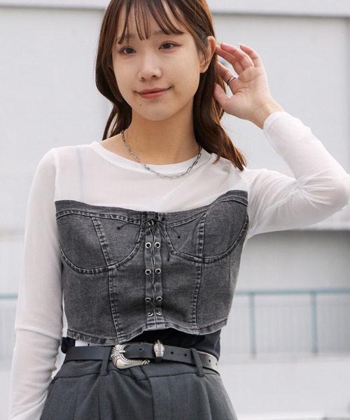 レディース トップス 5点セット ROOP TOKYO tシャツ デニムコルセットビスチェ付き シアートップス