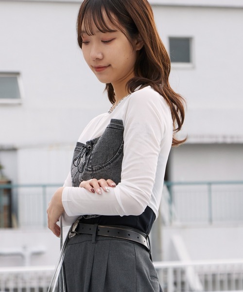 ROOP TOKYO tシャツ デニムコルセットビスチェ付き シアートップス