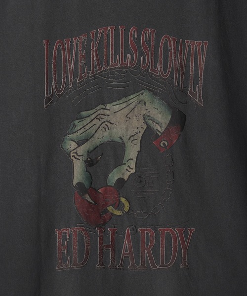 Ed Hardy グラフィックタンクトップ オリーブグリーン Ed Hardy タンクトップ EdHardy ピグメント加工 ビッグ