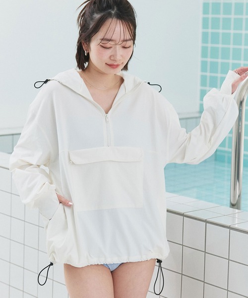 マチャット machatt 定価2万 ナイロンアノラックパーカー ホワイト UVケア・接触冷感】 ラッシュガード ハーフジップ アノラックパーカー