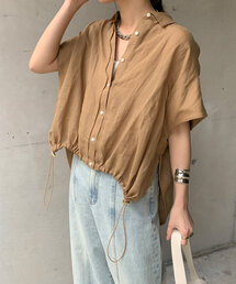 DouDou ブラウス シャツ リネンドロストフレンチシャツ