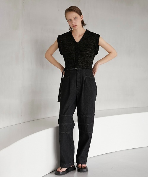 la peau de gem ベスト / 新品 la peau de gem（ラポドゥジェム） ニットベスト FREE グレー