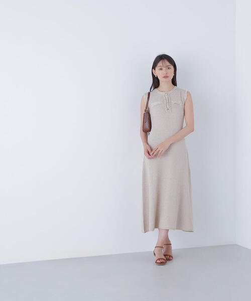 NATURAL BEAUTY BASIC ワンピース フリンジツイードニット