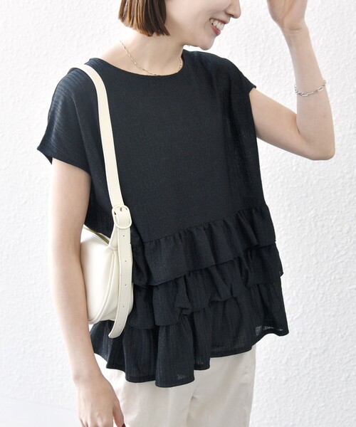 「SHIPS any」 半袖カットソー ONE SIZE ブラック レディース