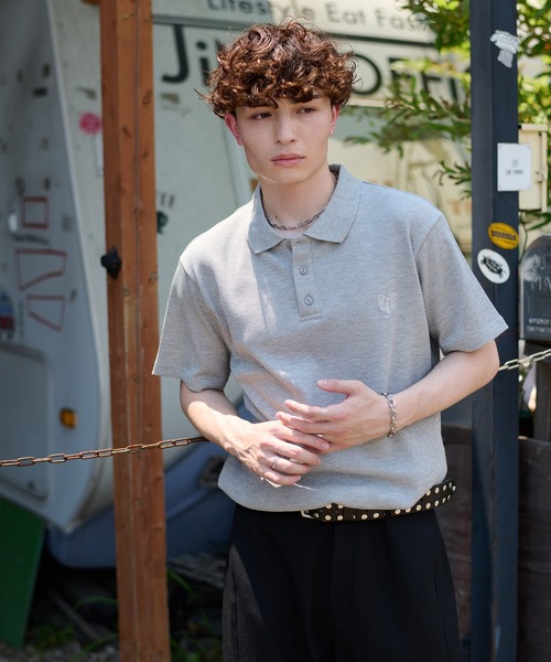 サーマルポロシャツS Adoon plain ポロシャツ Decorative button Thermal skipper Polo