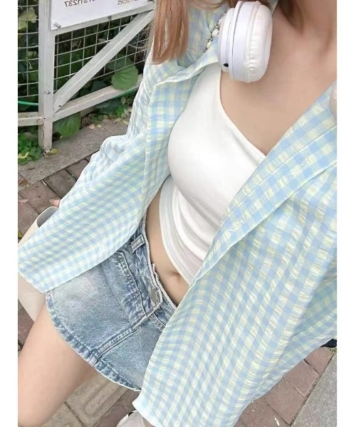 tシャツ ギンガムチェックシャツ レディース