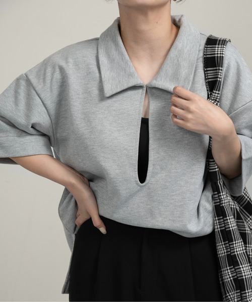 tシャツ over size polo like tops / オーバーサイズポロライクトップス レディース