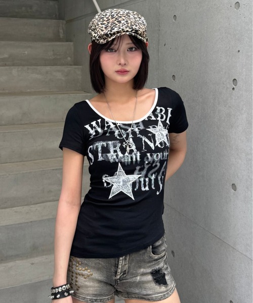 tシャツ asymmetry rock print Tshirt レディース メンズ