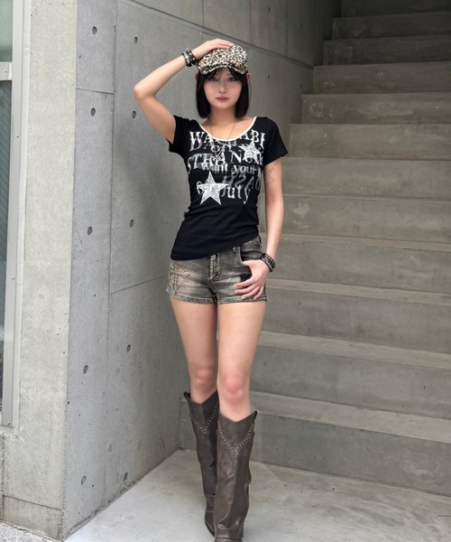 ZIPPER CLUB tシャツ asymmetry rock print Tshirt レディース メンズ