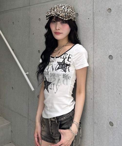 mm mm様　tdfセージ38 ZIPPER CLUB tシャツ asymmetry rock print Tshirt レディース メンズ
