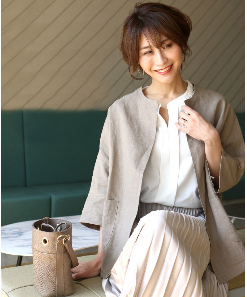 Ehre style（エーレスタイル） ノーカラージャケット FREE ベージュ